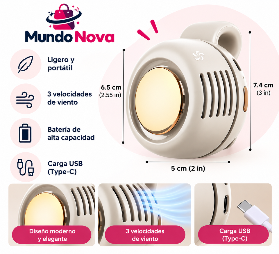 VENTILADOR PORTATIL, uso diario y práctico para el calor